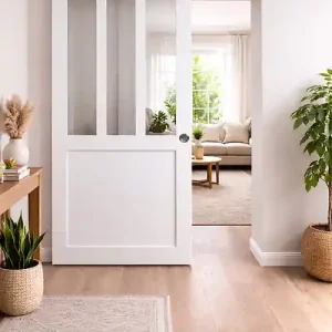 Porte Coulissante Atelier blanc H204 x L93 cm, Rail roulettes, Coquilles GD MENUISERIES Must-Have