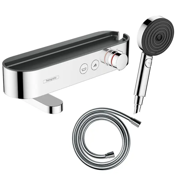 Pack mitigeur bain douche thermostatique ShowerTablet Select + Flexible Isiflex + Pommeau de douche Pulsify Select 3 jets Chromé HANSGROHE Dernière Chance