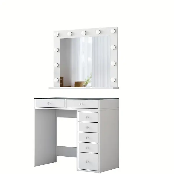 Coiffeuse avec miroir en bois "Kona" - 90 x 44 x 80 cm - Blanc HABITAT ET JARDIN Prix Cassé