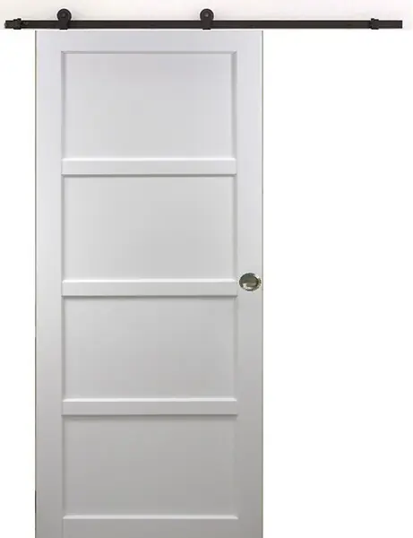 Prix Réduit Porte Coulissante Tamera blanc 4 panneaux H204 x L83 cm, Rail roulettes, Coquilles GD MENUISERIES