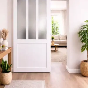 Populaire Porte Coulissante Atelier blanc vitre depoli H204 x L93 cm, Rail roulettes GD MENUISERIES