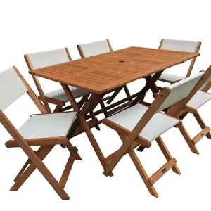 Table et chaises de jardin en bois exotique "Séoul" - 1 Table + 6 chaises - Maple - Beige HABITAT ET JARDIN Dernière Chance