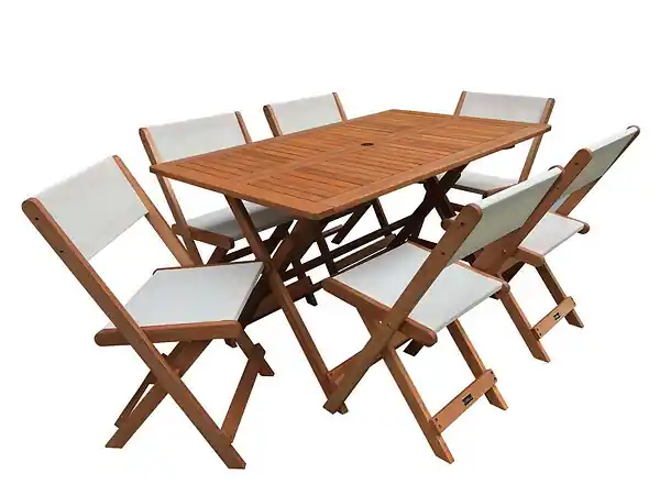 Table et chaises de jardin en bois exotique "Séoul" - 1 Table + 6 chaises - Maple - Beige HABITAT ET JARDIN Dernière Chance