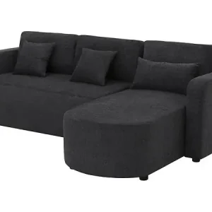 Certifié Canapé d‘angle convertible/réversible en tissu "Charles" - 3 places - Noir HABITAT ET JARDIN