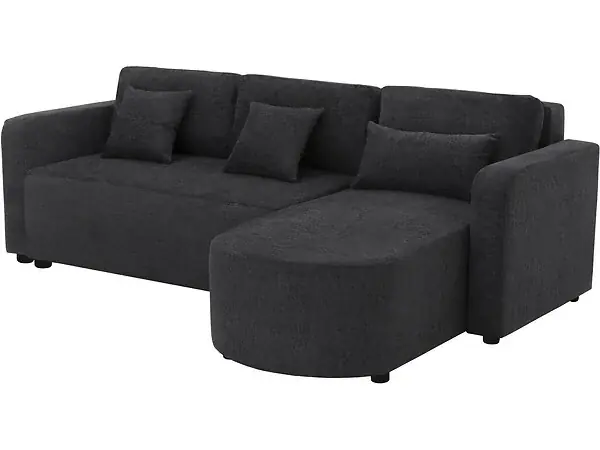 Certifié Canapé d‘angle convertible/réversible en tissu "Charles" - 3 places - Noir HABITAT ET JARDIN