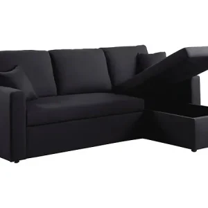 Bon Plan Canapé d‘angle convertible/ réversible "Alain" - 221 x 145 x 85 cm - 3 places - Noir HABITAT ET JARDIN