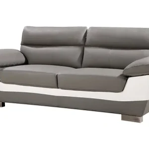 Dernier Modèle Canapé fixe en cuir reconstitué et PVC " Dallas" - 210 x 88 x 90 cm - 3 places - Gris/Blanc HABITAT ET JARDIN