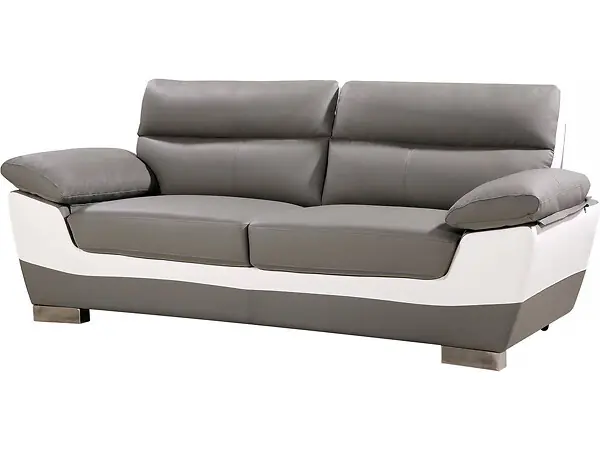 Dernier Modèle Canapé fixe en cuir reconstitué et PVC " Dallas" - 210 x 88 x 90 cm - 3 places - Gris/Blanc HABITAT ET JARDIN