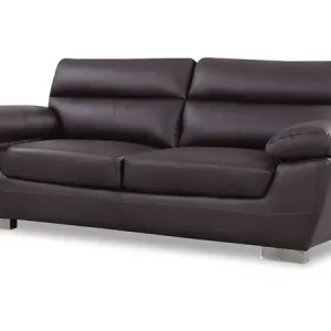 Certifié Canapé fixe en cuir reconstitué et PVC "Dallas" - 210 x 88 x 90 cm - 3 places - Chocolat HABITAT ET JARDIN