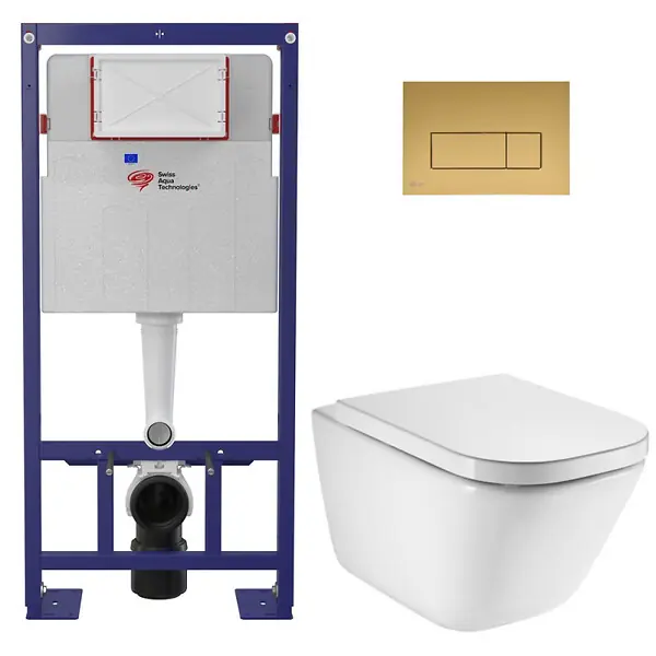 Pack WC bâti-support autoportant + WC suspendu sans bride avec abattant SoftClose + plaque or mat (STROGAWR08-U) SWISS AQUA TECHNOLOGIES Commande En Gros