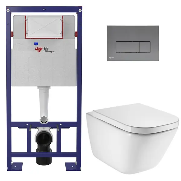 Petit Prix Pack WC bâti-support autoportant + WC suspendu sans bride avec abattant SoftClose + gun metal mat (STROGAWR09-U) SWISS AQUA TECHNOLOGIES