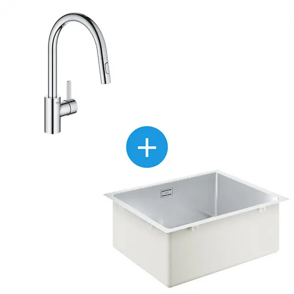 Grohe Kit Evier cuisine K700 sous-plan 540x440mm Acier inoxydable + Mitigeur douchette extractible 2 jets (31574SD1-SET5) Produit De Marque