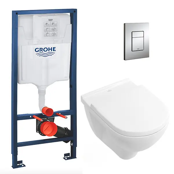 Pack WC Bâti-support + Cuvette à fond creux sans bride O.novo + abattant softclose + Plaque Chrome GROHE Pas Cher