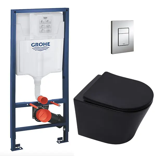 Pack WC Bâti-support Rapid SL + Cuvette SAT Infinitio noire mat + Abattant frein de chute + Plaque Chrome GROHE Solde