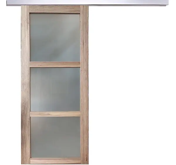 Offre Limitée Porte Coulissante bois Frake Vitrée H204 x L83 cm, rail alu, coquilles GD MENUISERIES
