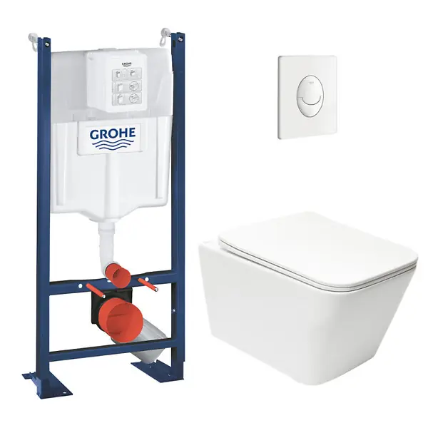 Offre Limitée Rapid SL pack WC bâti autoportant + WC suspendu sans bride Swiss Aqua Technologies + abattant + plaque (GRRSTINFWR03MAN-FR) GROHE