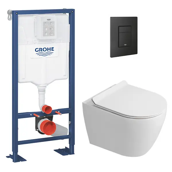 Expédition Rapide Solido pack WC bâti-support autoportant + WC suspendu Ceramia PixL + abattant SoftClose + plaque noir (GRCEPXWT03-FR) GROHE