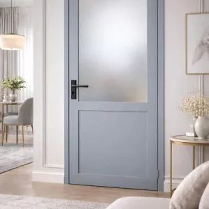 Bloc Porte Athena Gris Clair Vitrée H204 x L73 cm Côte Tableau P.Gauche,Poignee GD MENUISERIES Meilleure Vente