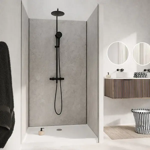 Pack 3 Panneaux Muraux Pierre Light Grey 90+120+90 x 210cm et Profilés Chrome - STONE‘IT AURLANE Vente Flash