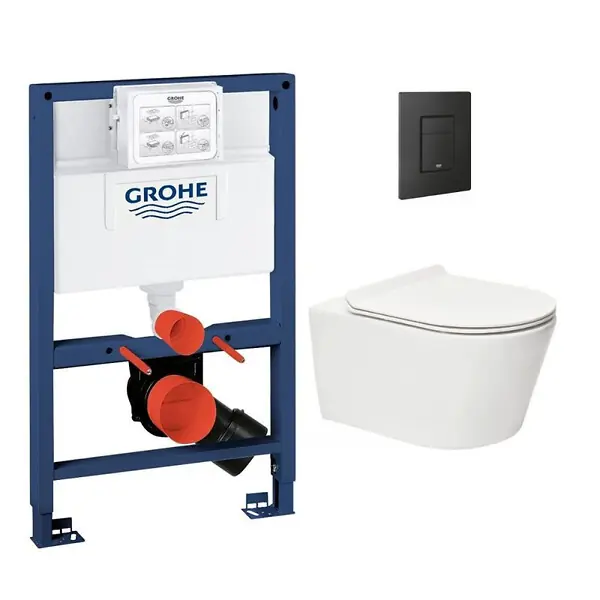 Swiss Aqua Technologies Pack WC Bâti-support Rapid SL + WC sans bride SAT Brevis + Plaque Noir mat Expédié Aujourd'hui