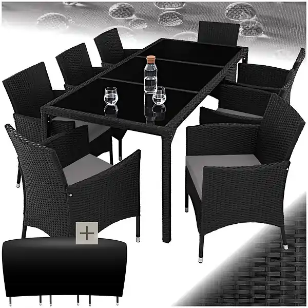 Salon de jardin 8 places noir gris en résine tressée avec housse de protection incluse facile à entretenir TECTAKE Acheter En Ligne