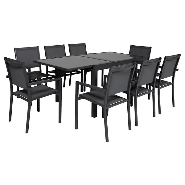 Prix Choc Salon de jardin LAMPEDUSA extensible en textilène gris 8 places - aluminium anthracite HAPPY GARDEN
