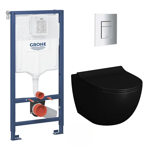 Quantité Limitée Pack WC Bâti-support Rapid SL + WC SAT Infinitio 2.0, Noir mat + Abattant frein de chute + Plaque Chrome GROHE