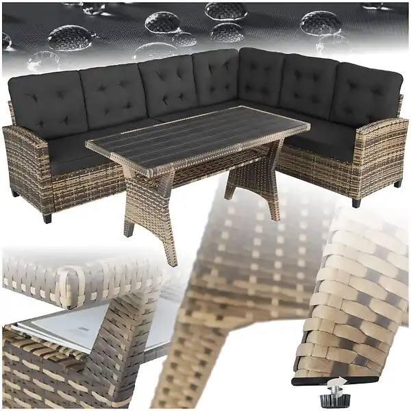 Réduction 7 Places canapé de jardin lounge en rotin marron naturel salon rotin résine tressée stable rembourrage déperlant TECTAKE