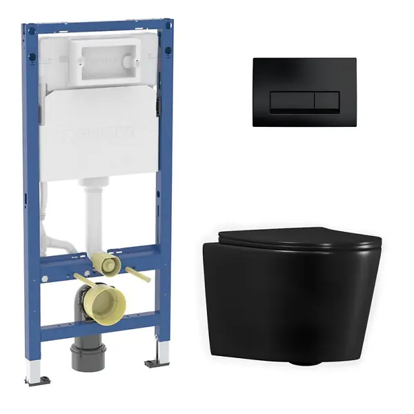 Duofix pack WC bâti-support + WC suspendu Ceramia sans bride avec abattant SoftClose + plaque noir mat (GEBCE14BMT01MAN-FR) GEBERIT Super Prix