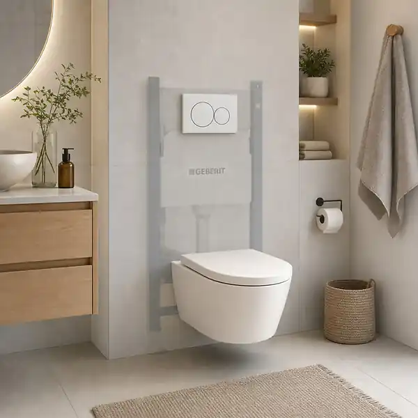 Retour Gratuit Pack Bati-support Geberit 112cm + Cuvette Swiss Aqua Technologies sans bride + Plaque blanche (SATrimlessGeb3-RT)