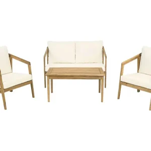 Offre Exclusive Salon de jardin en bois d‘acacia avec coussins "Presley" - 4 places - Beige HABITAT ET JARDIN