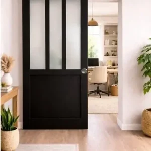Porte Coulissante Atelier Noir vitre depoli H204 x L93 cm, Rail Roulettes, Coquilles GD MENUISERIES Seulement Aujourd'hui