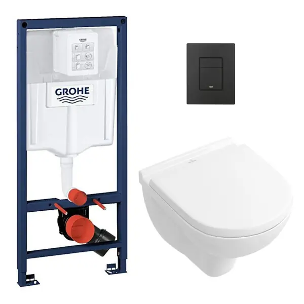 Pack WC Bâti-support RapidSL + Cuvette suspendue + Abattant + Plaque Noir mat (RAPIDSL-O.NOVO49-KF0) GROHE Certifié