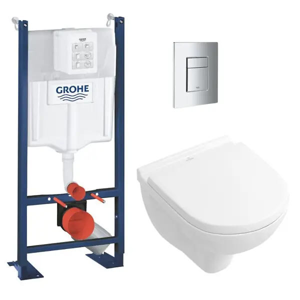 Expédié Aujourd'hui Grohe RAPID SL Pack Bâti-support + Cuvette suspendue + Abattant + Plaque chrome (PROJECTO.NOVO49-1)