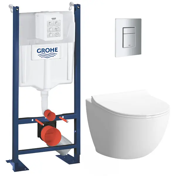 Swiss Aqua Technologies Pack WC Bâti autoportant Rapid SL + WC sans bride Infinitio + Abattant softclose + Plaque chrome Offre Exclusive