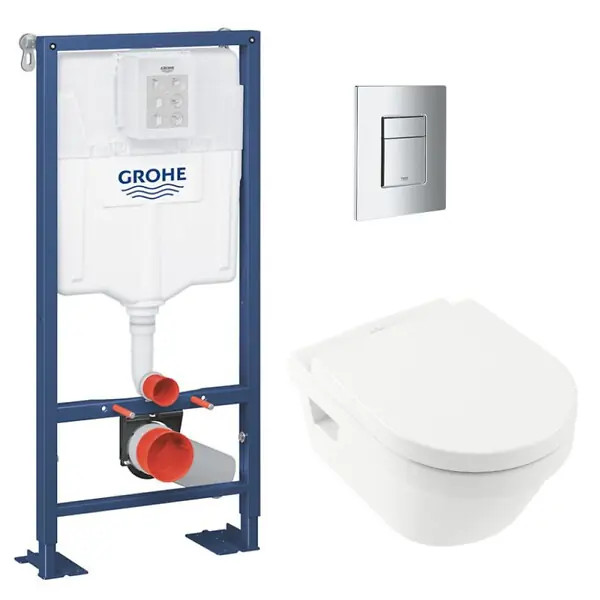 SOLIDO Pack Bâti-support + Cuvette sans bride + Abattant + Plaque chrome (AUTOPORTANT-ARCHI4-1) GROHE Marque