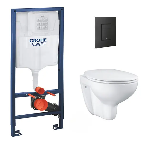 Retour Gratuit Pack WC Rapid SL + WC Bau Ceramic sans bride + Siège abattant SoftClose + Plaque de commande noir mat (RapidSL-Bau-KF0) GROHE