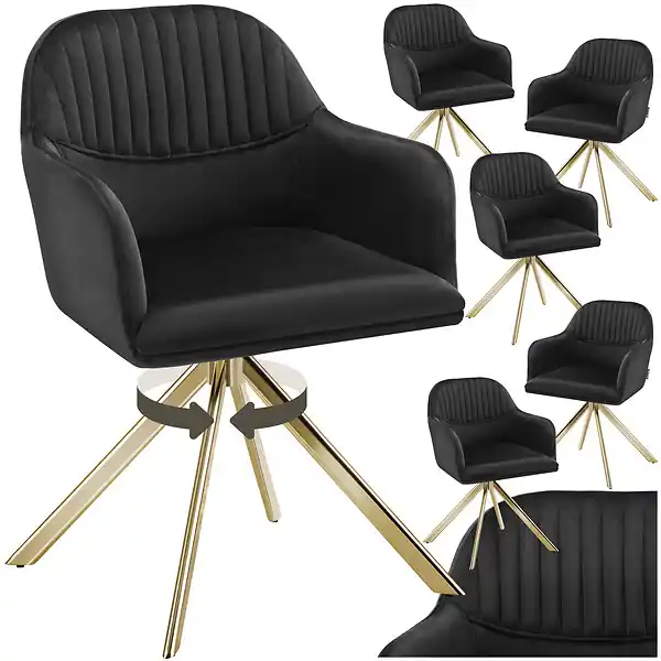 Commande En Gros Lot 6 chaises pivotantes à 360° en velours avec rembourrage noir/or TECTAKE