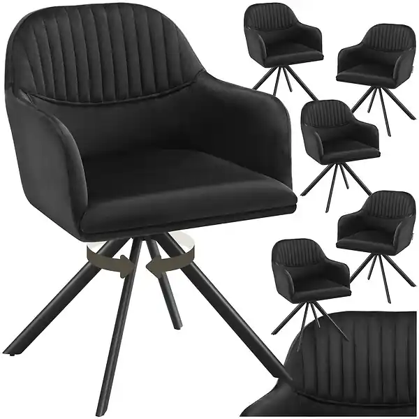 Affaire À Saisir Lot de 6 chaises pivotantes à 360° en velours avec rembourrage noir TECTAKE