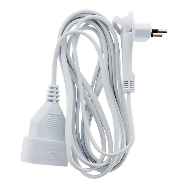 Prolongateur sans terre avec fiche extraplate 2x0,75mm² - Blanc 3m - Zenitech Vente Directe