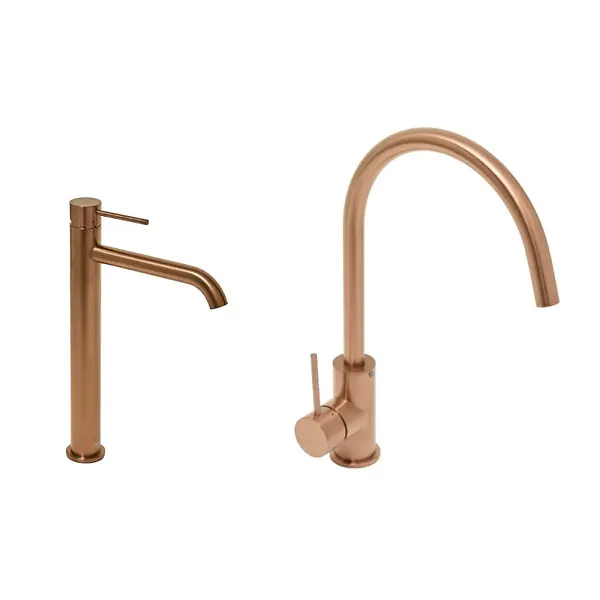 Aurum set mitigeur lavabo haut acier inoxydable + mitigeur cuisine avec bras pivotant, or rose (SATBR2805BRG) SWISS AQUA TECHNOLOGIES Promotion Saisonnière