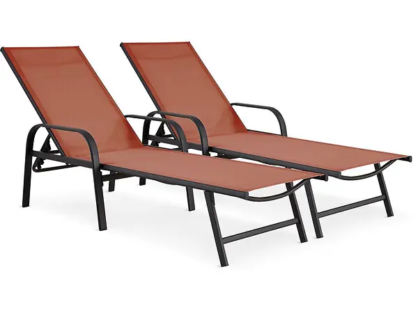 Haute Qualité Lot de 2 bains de soleil en métal avec accoudoirs "Farniente"- Terracotta HABITAT ET JARDIN