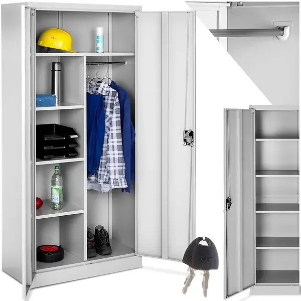 Vestiaire métallique 6 casiers 1 penderie intégrée verrouillable gris acier revêtu par poudre 80x40x180 cm TECTAKE Solde