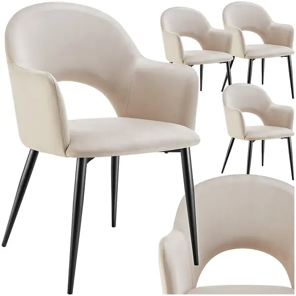 Jusqu'à Épuisement Des Stocks Lot 4 Fauteuils aspect velours rembourré max 120 kg crème TECTAKE