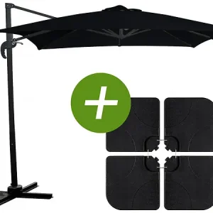 Bon Marché Parasol jardin déporté "Soleil" - Carré - 2.5 x 2.5 m - Noir + Dalles à lester incluses HABITAT ET JARDIN