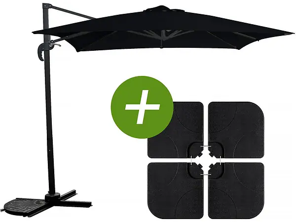 Bon Marché Parasol jardin déporté "Soleil" - Carré - 2.5 x 2.5 m - Noir + Dalles à lester incluses HABITAT ET JARDIN