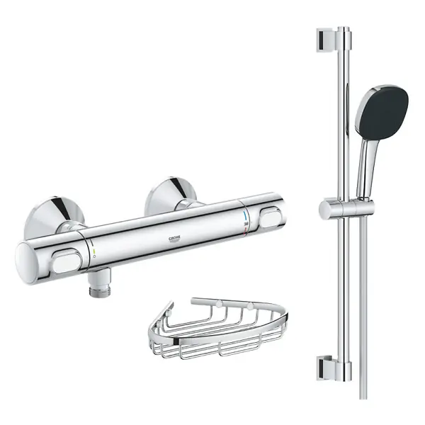Nouvelle Collection Mitigeur douche thermostatique Precision Flow + Ensemble de douche 2 jets avec barre +Porte-savon GROHE