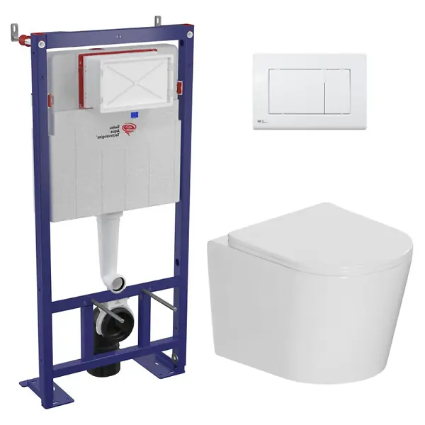 Pack WC bâti-support autoportant + WC suspendu sans bride + abattant SoftClose + plaque blanche (SMRTCETOR270) SWISS AQUA TECHNOLOGIES Promotion
