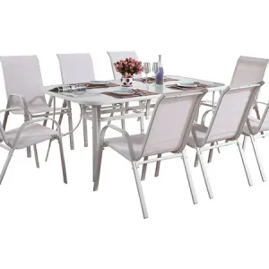 Table et chaises de jardin en textilène "Cordoba XL 180"- Phoenix - 8 places - Ecru HABITAT ET JARDIN Prix Choc