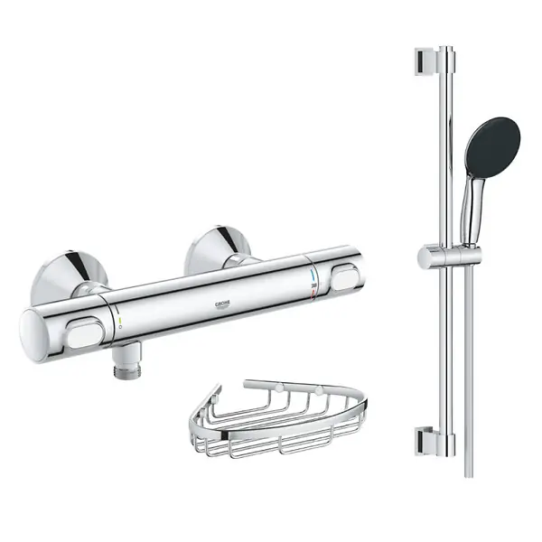 Nouvel Arrivage Mitigeur douche thermostatique Precision Flow + Ensemble de douche 2 jets avec barre + Porte-savon GROHE